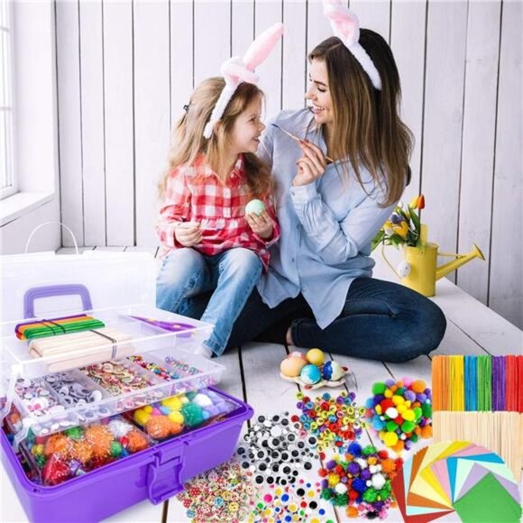 Art Craft Kit for Kids, Age 4 and Over, All-in-One Set with Feathers, Poms,Beads - Picture 6 of 6